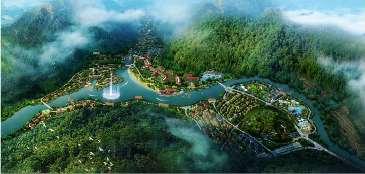 度假綜合體項目旅游規劃公司為乳源香谷溫泉做旅游規劃鳥瞰圖